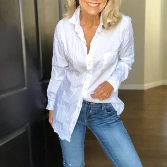 Frank & Eileen White Crinkle Micro Grid Shirt - Picture 1 of 13